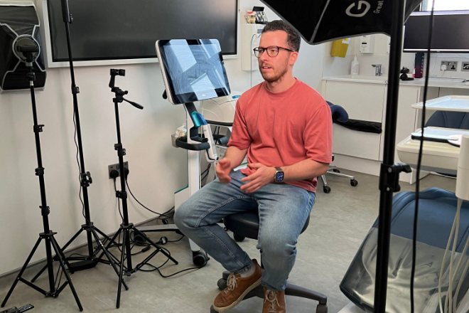 On set filming in a dental clinic